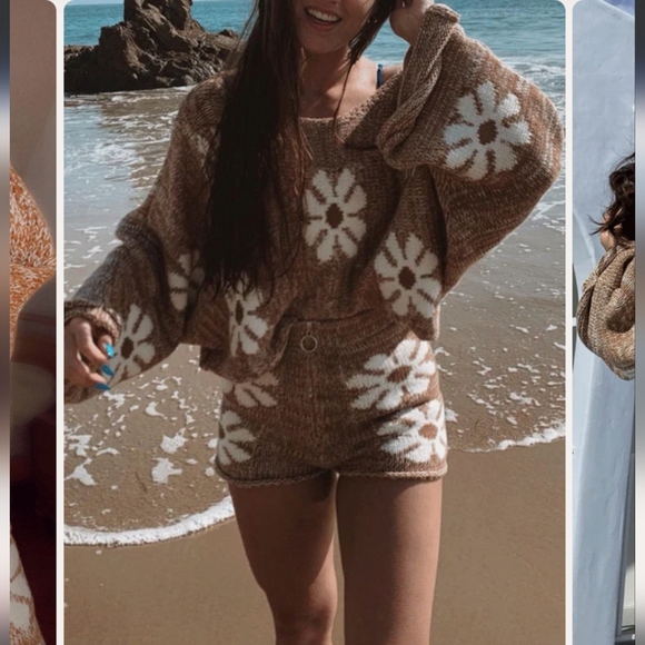 Floral knit pullover shorts set - Picture 2 of 3
